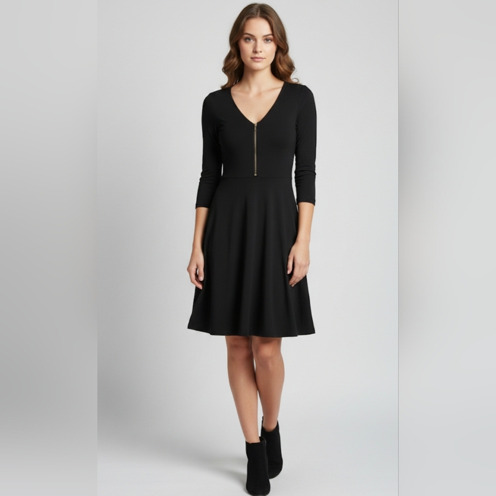 Express Black Long Sleeve Dress with Silver Zipper